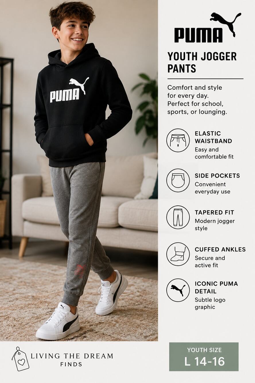 PUMA Youth Gray Jogger Sweatpants Size Large 14 16 Elastic Waist Logo